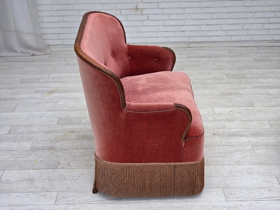 Image 1 of Divano danese a 2 posti, anni '30, velluto rosa salmone, legno di frassino.