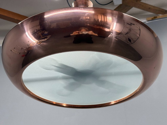 Image 1 of Bauhaus-Kronleuchter in UFO-Form aus Kupfer von Josef Hurka, 1930er Jahre