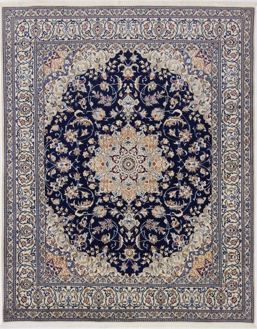 Alfombra persa original anudada a mano Nain 9 La Fine con seda 245 x 195 cm Excelente estado 