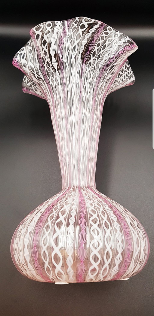 40'S Paolo Venini Fulvio Bianconi Large Murano Glass Zanfirico Vase 