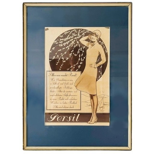 Vintage Art Deco framed Persil advertising advertisement white lady blue passe-partout 1920s