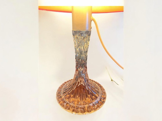 Image 1 of Peill & Putzler vintage crystal glass table lamp, made in Germany with modern lampshade.