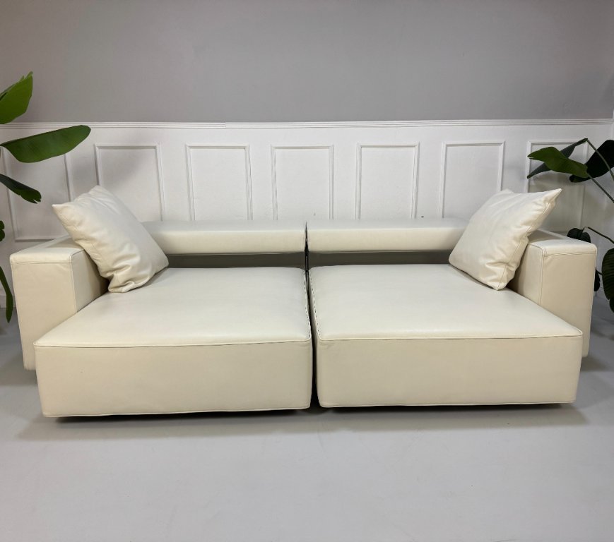 B&B Italia Andy Designer Brand Sofa Leather White Classic Lounger