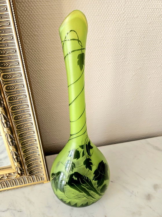 Image 1 of Large Art Nouveau Soliflore Vase Signed BENDOR Multi-layered Glass Acid-Etched Collector's Item 35cm