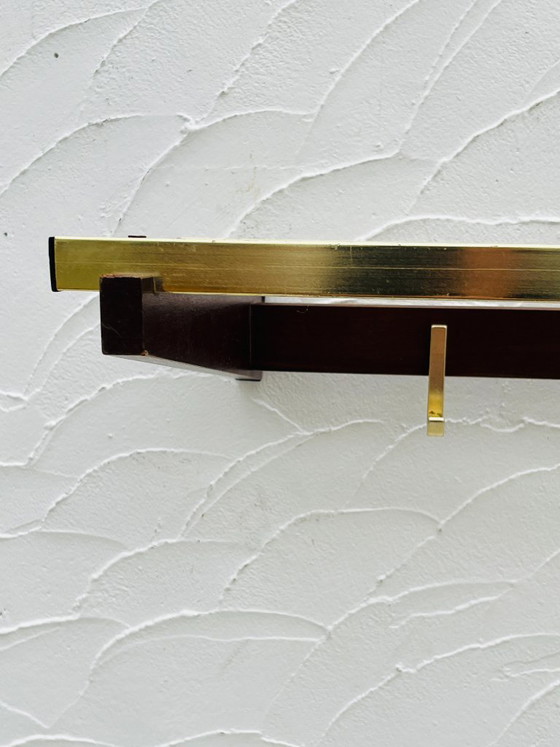 Image 1 of Vintage 1970s wooden and brass wall-mounted coat rack