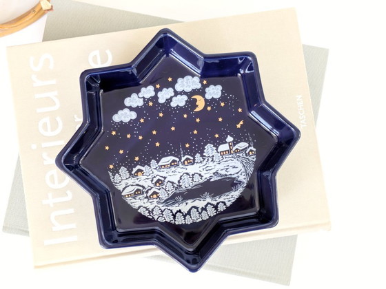 Image 1 of Waechtersbach kerstbord jaren 80 | Stervormig kobaltblauw porselein | West-Duitsland