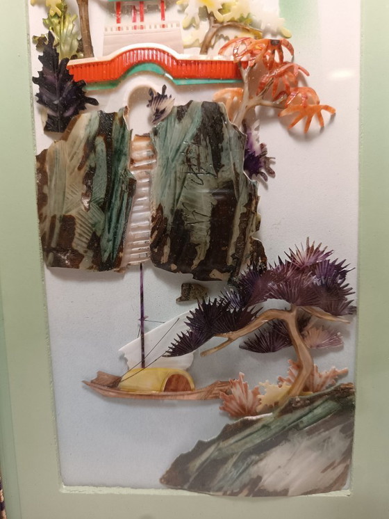 Image 1 of 3D shadow box with carved mother of pearl