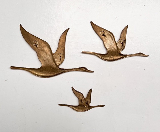 Image 1 of Vintage brass wall birds from the 1960s