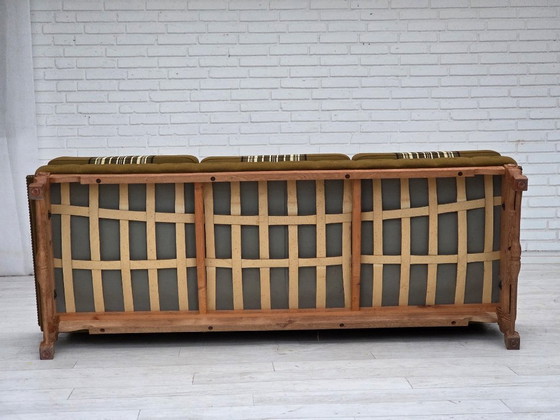Image 1 of Dänisches 3-Sitzer-Sofa aus den 1970er Jahren, Möbelwolle, massives Eichenholz.