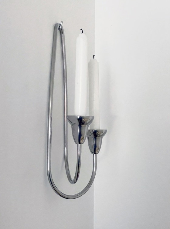 Image 1 of Candelabro de pared grande de acero inoxidable de Georg Jensen, diseño danés Swing