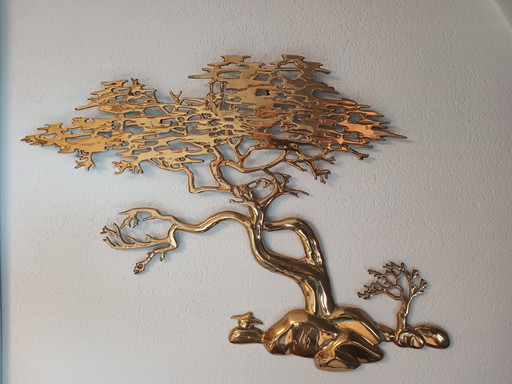 Vintage 80S Brass Bonsai Tree Wall Sculpture