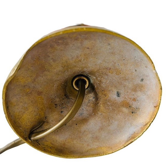 Image 1 of Antieke Art nouveau kralenlamp gepolijst glas oranje paars 1920's