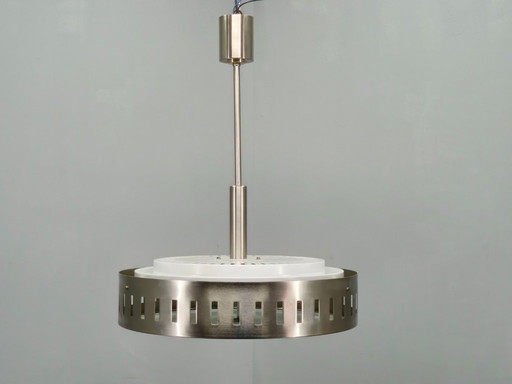 Space Age UFO Chandelier, Metal and Glass, Czechoslovakia 1970s
