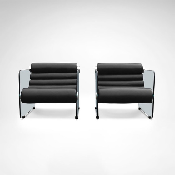 Image 1 of Hyaline leather and glass armchair by Fabio Lenci for Comfortline Italy 1960s, set of 2