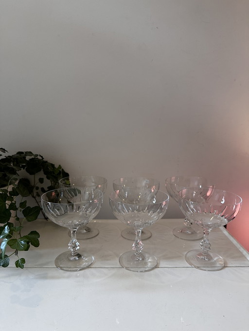 Set Of 6 Crystal Coupe Champagne Glasses