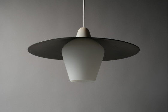 Vintage UFO Flying Saucer Mid-Century Modern Pendant Lamp, 1960s Space Age Design. – Metal, Glass (photo 3 of 11)