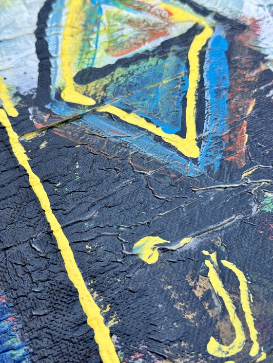 Image 1 of Jan Wille ( 1959 ) Groot schilderij op doek / Art Brut