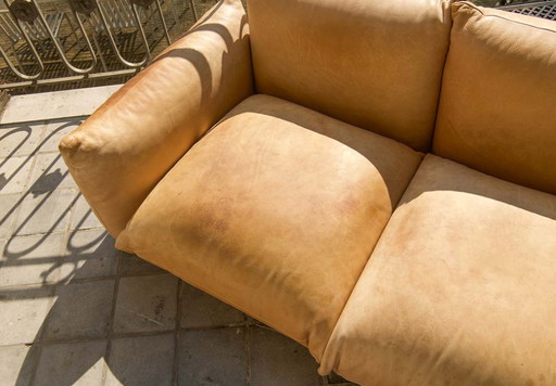 Magnificent natural leather three-seater sofa by Mario Marenco for Arflex