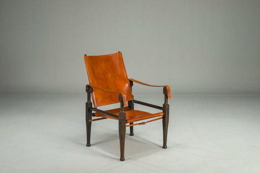 Swiss Leather Safari Chair attributed to Wilhelm Kienzle for Wohnbedarf, 1950s