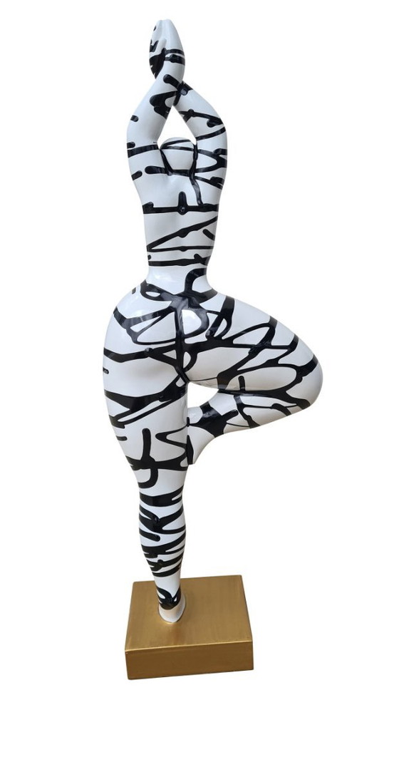 Image 1 of Groot Veelkleurig Rond Vrouwenbeeld "Nana Danseuse", Model "Zebra