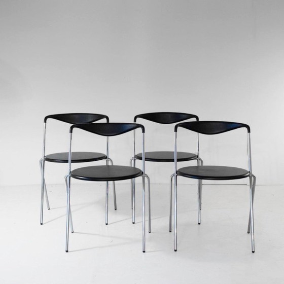 Image 1 of 4x Sedie da pranzo impilabili industriali nello stile di Hans Eichenberger, set da 4
