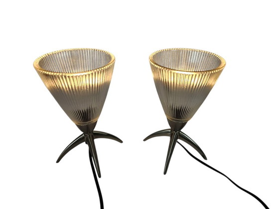 Image 1 of Gebr. Kemner - vetro - metallo - lampade da tavolo - 2 (set) - terzo quarto del XX secolo