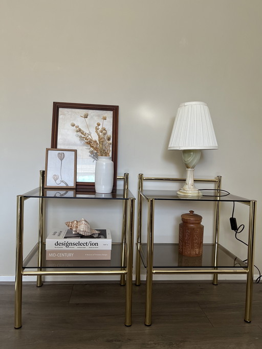 Tables de chevet vintage en laiton doré