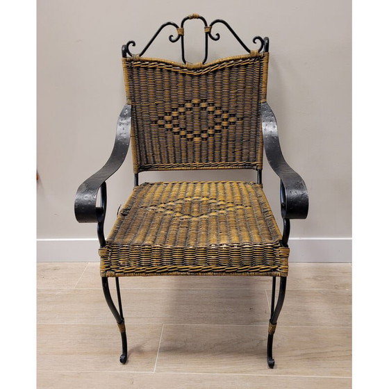 Image 1 of Vintage wrought iron and rattan chair, France 1970s