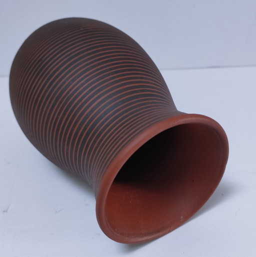 Two-tone clay vase, signed, 1960s