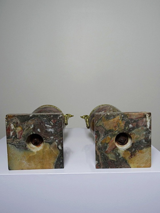 Image 1 of Pair of cassolettes in breccia marble and gilt bronze, Napoleon III 19th century