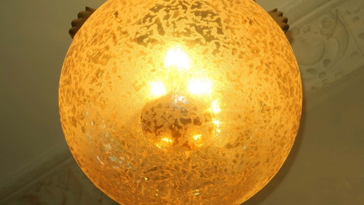 Doria Leuchten Frosted Glass and Brass Globe Pendant Light, 1970s