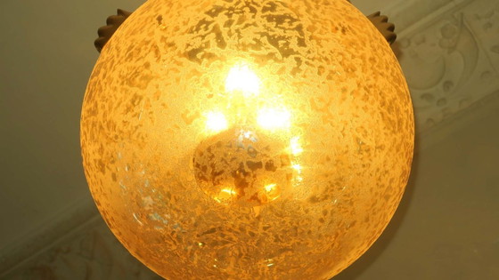 Image 1 of Doria Leuchten Frosted Glass and Brass Globe Pendant Light, 1970s