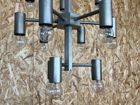 Image 1 of XL 60s 70s Kroonluchter Hanglamp Chroom & Metaal Ontwerp 60s 70s