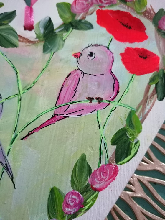 Image 1 of Coeur en bois peint à la main 