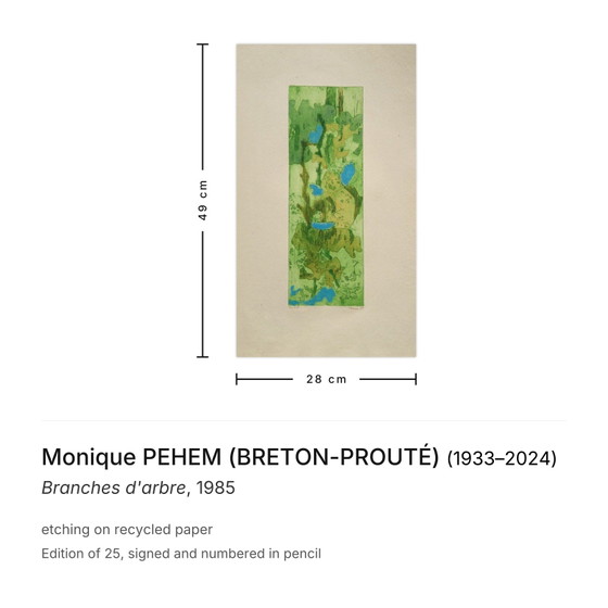 Monique PEHEM (BRETON-PROUTÉ) gravure signée Branches d'arbre 1985 – Lithographies et sérigraphies, Paper (photo 3 of 5)