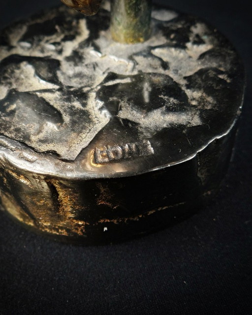 Yves Lohé "Clown au Chapeau" sujet en bronze à patine dorée vintage années 90s