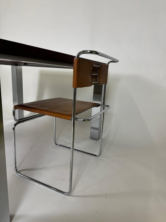 Image 1 of Dining table, chrome and mahogany, mid-century design, 1970s style