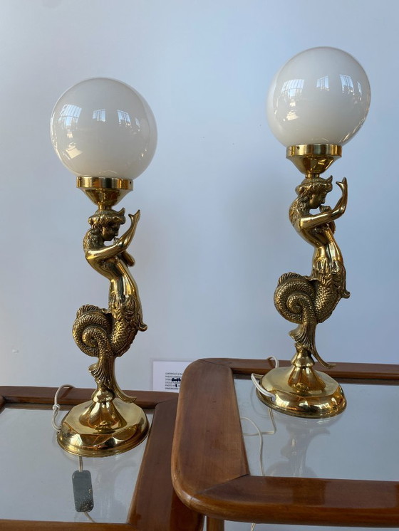 Image 1 of Paire de lampes sirène en bronze - 1920