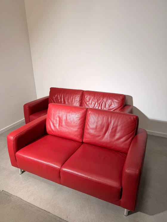 Image 1 of Ensemble de canapés en cuir rouge Nicoletti Italia. 3 x 2 places