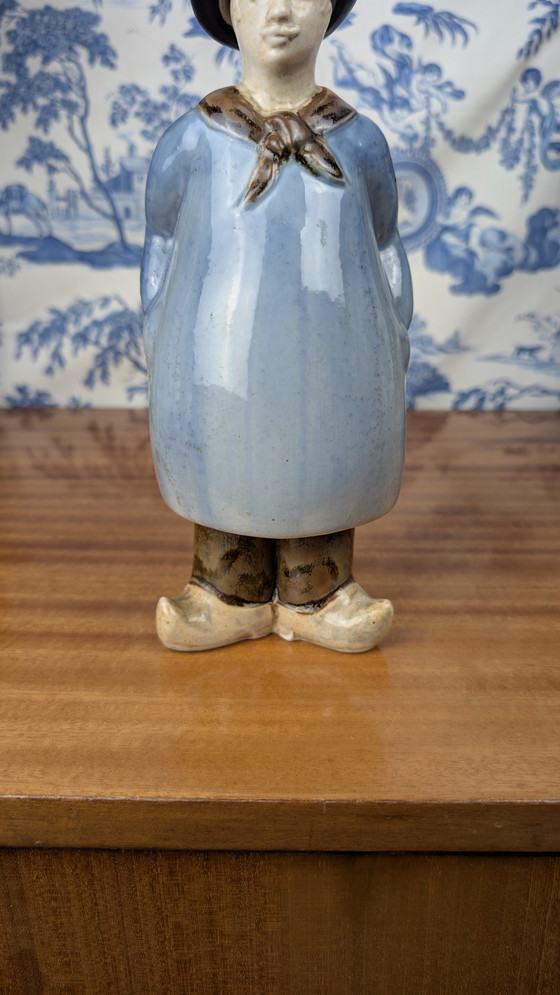 Image 1 of Denbac pour Noyer botella de licor antropomorfa de un pastor de Berrichon, cerámica de principios del siglo XX