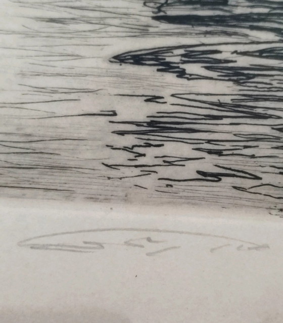 Originele ets van Aimé Edmond Dallemagne, getiteld Gezicht op de Seine – Litho's & Zeefdrukken, Paper (photo 7 of 10)