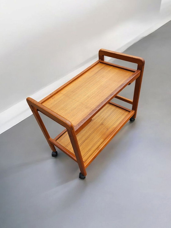Image 1 of Mid - Century Danish teak side trolley bar trolley serving trolley with removable tray 1960s