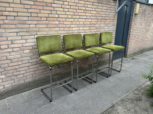 4x Pure Ribbed Fabric Barstools with Chrome Frame