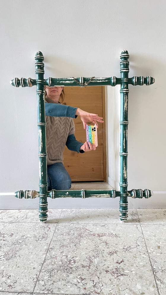 Image 1 of Specchio antico chiamato bambù patinato vintage Francia