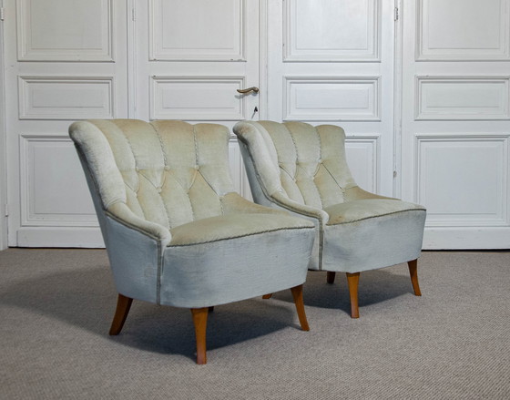Image 1 of Paire de "chaises à pantoufles" suédoises des années 1940