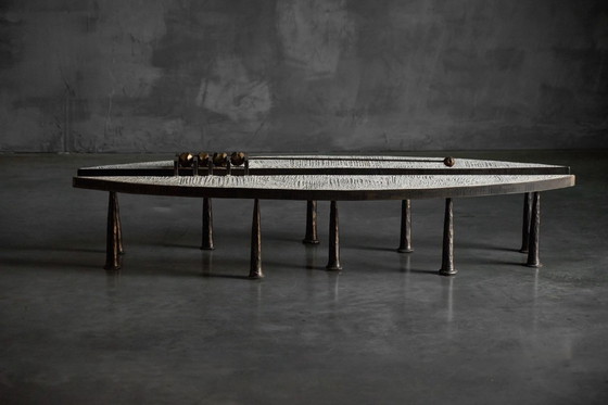 Image 1 of Thomas Serruys salontafel in brutalistische stijl, staal en steen, België, 2019