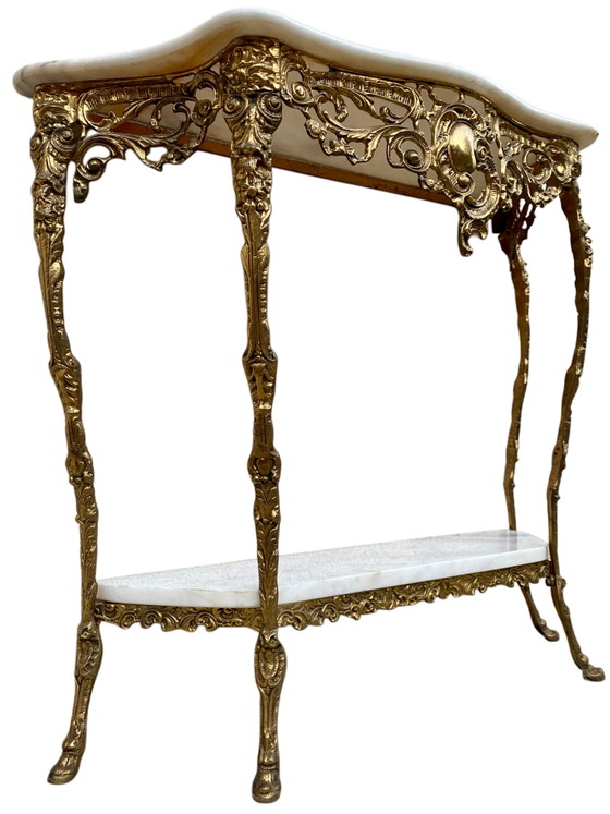 Konsolen- und Spiegelset aus Messing im Rokoko-Stil Louis XV. – Marble, Brass (photo 3 of 7)