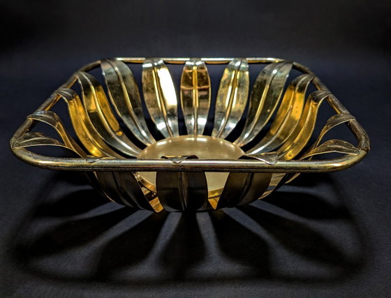 Grande cesto decorativo vintage in metallo color oro - anni '90 – Oggetti decorativi (photo 4 of 5)