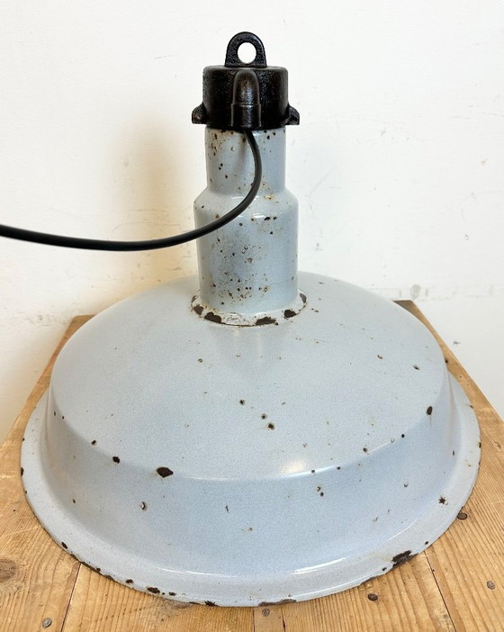 Image 1 of Large Industrial Midcentury Grey Enamel Factory Lamp, 1950s