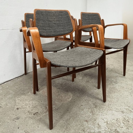 4x dining chair with armrests in teak by Hartmut Lohmeyer for Wilkhahn